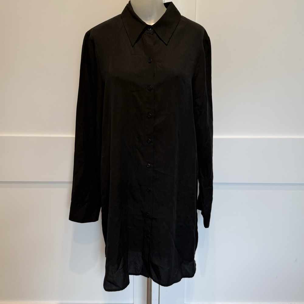 WAYF Black Shirt Dress Women's Medium Long Sleeve Button Front Tunic Minimalist